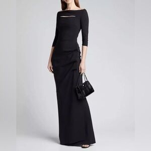Chaira Boni La Petite Robe Size 42 • Kate Slit Boat Neck Black Long Gown Dress.